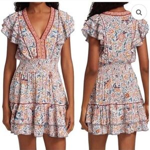 $330 Poupette St Barth Camila Red Menton Floral Mini Dress S